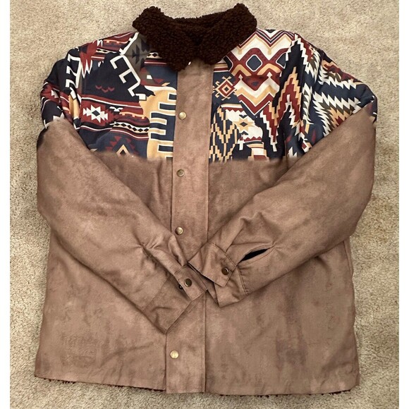 Unbranded Men's XL Aztec Southwestern Full Zip Snap Jacket Fleece Lined Coat - Picture 6 of 8